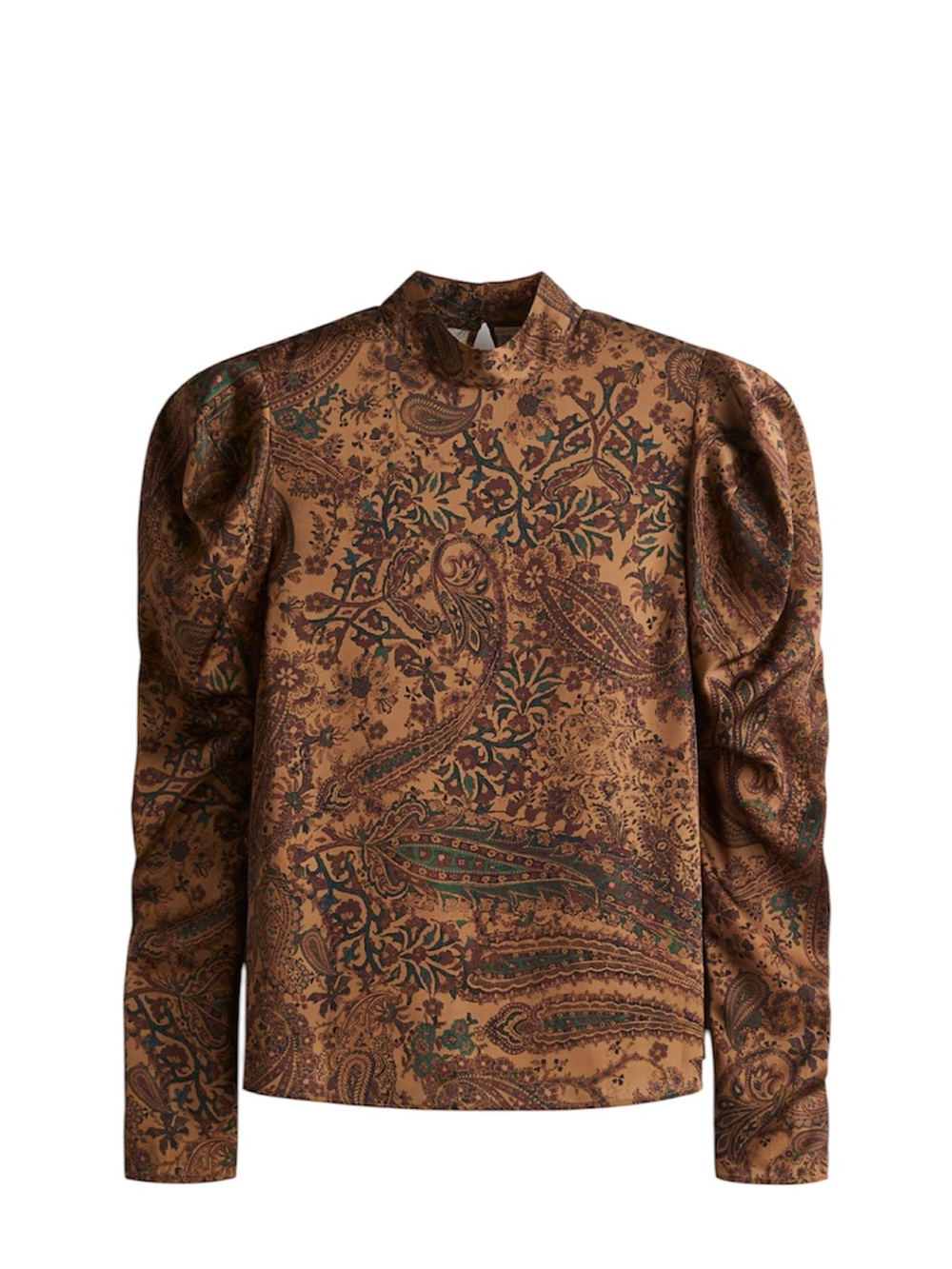 NWT H&M Puff Sleeve Blouse Paisley Brown Neutrals Maximalist Grandma Office S